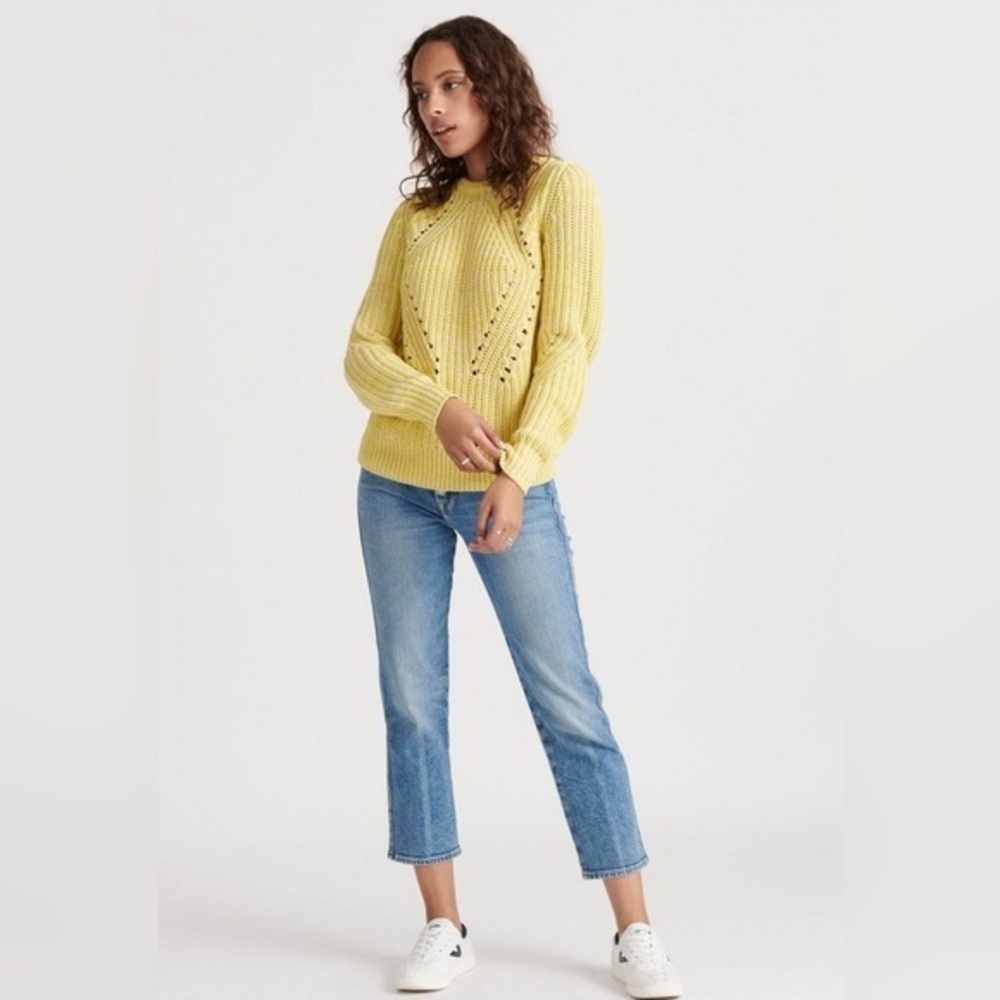 Lucky Brand Crewneck Cable‎ Knit Sweater Xs Yellow Marl Cotton